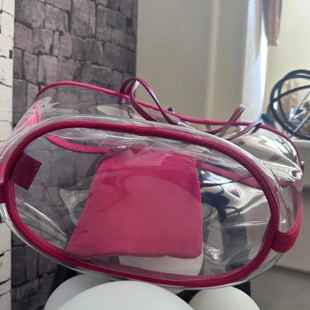 PRADA Clear Red Tote Pool Summer Bag with Pouch Authentic Used  Good   Condition - Picture 11 of 14